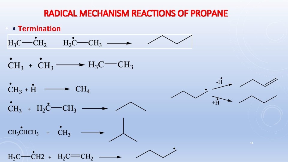 RADICAL MECHANISM REACTIONS OF PROPANE • • Termination 11 