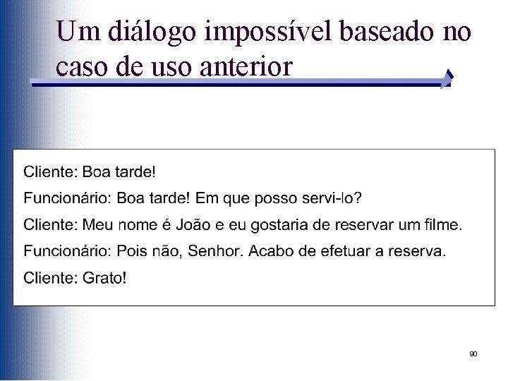 Um diálogo impossível baseado no caso de uso anterior 90 