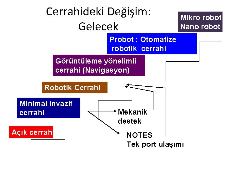 Cerrahideki Değişim: Gelecek Mikro robot Nano robot Probot : Otomatize robotik cerrahi Görüntüleme yönelimli