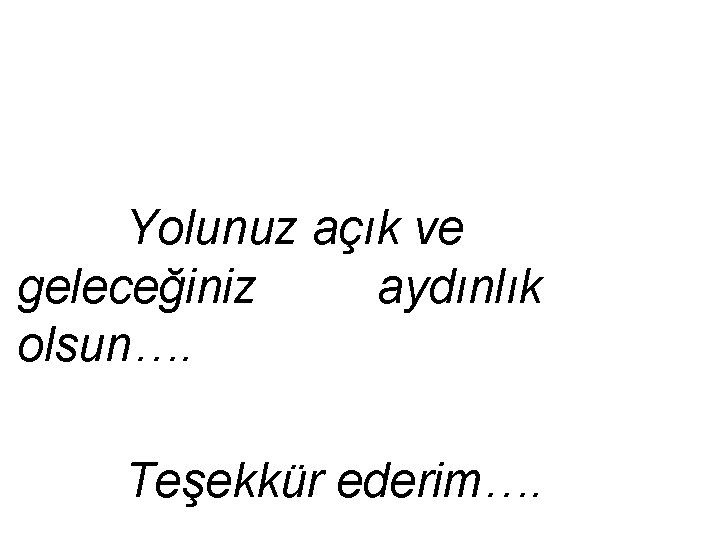 Yolunuz açık ve geleceğiniz aydınlık olsun…. Teşekkür ederim…. 