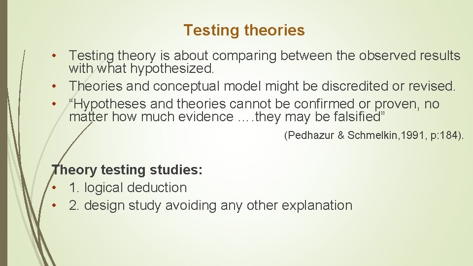 Testing theories • Testing theory is about comparing between the observed results with what