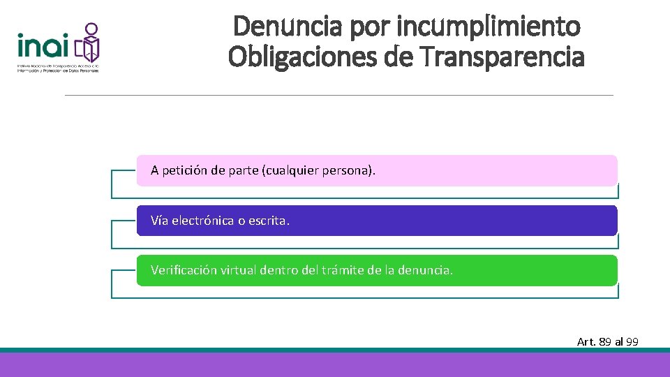 Denuncia por incumplimiento Obligaciones de Transparencia A petición de parte (cualquier persona). Vía electrónica