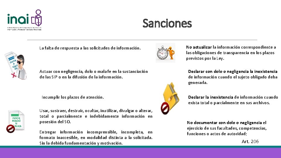 Sanciones La falta de respuesta a las solicitudes de información. ta Susn i ciacn