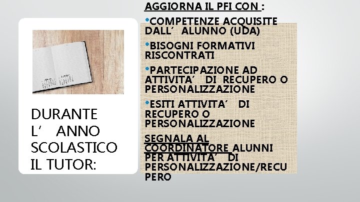 AGGIORNA IL PFI CON : • COMPETENZE ACQUISITE DALL’ALUNNO (UDA) • BISOGNI FORMATIVI RISCONTRATI