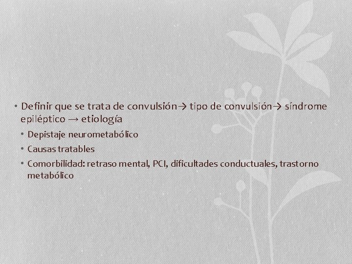  • Definir que se trata de convulsión→ tipo de convulsión→ síndrome epiléptico →