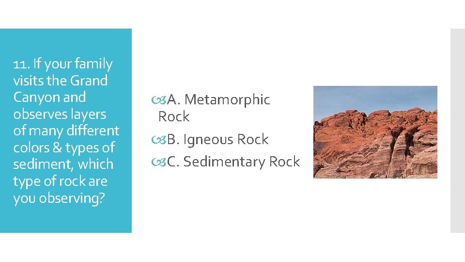 11. If your family visits the Grand Canyon and observes layers of many different