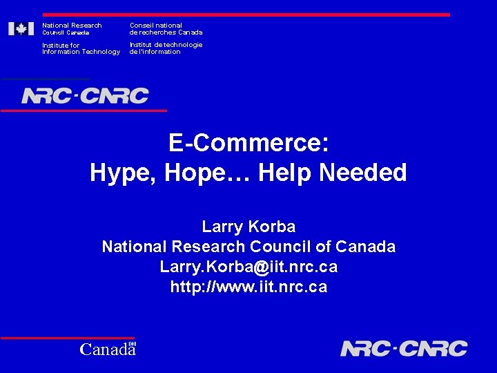 National Research Council Canada Conseil national de recherches Canada Institute for Information Technology Institut