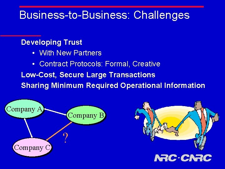 Business-to-Business: Challenges Developing Trust • With New Partners • Contract Protocols: Formal, Creative Low-Cost,