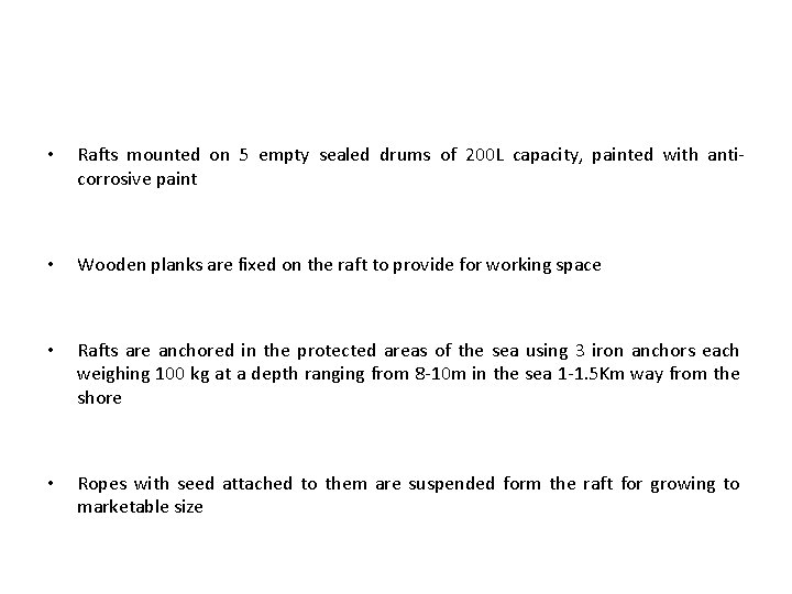  • Rafts mounted on 5 empty sealed drums of 200 L capacity, painted