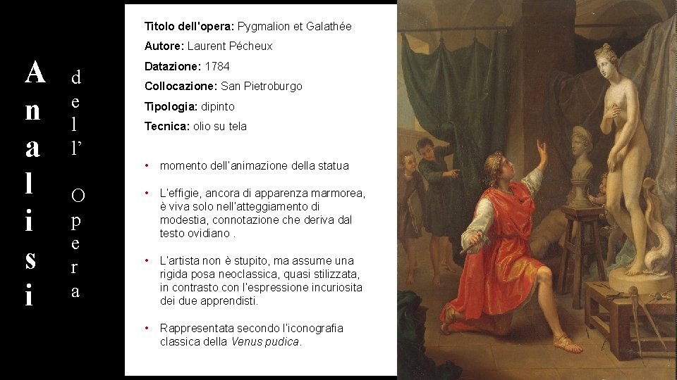 Titolo dell'opera: Pygmalion et Galathée Autore: Laurent Pécheux A n a l i s Titolo dell'opera: Pygmalion et Galathée Autore: Laurent Pécheux A n a l i s