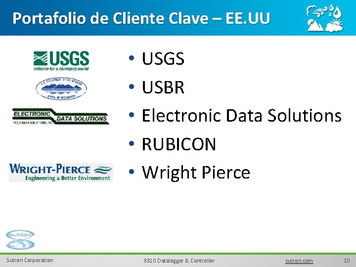 Portafolio de Cliente Clave – EE. UU • • • Sutron Corporation USGS USBR