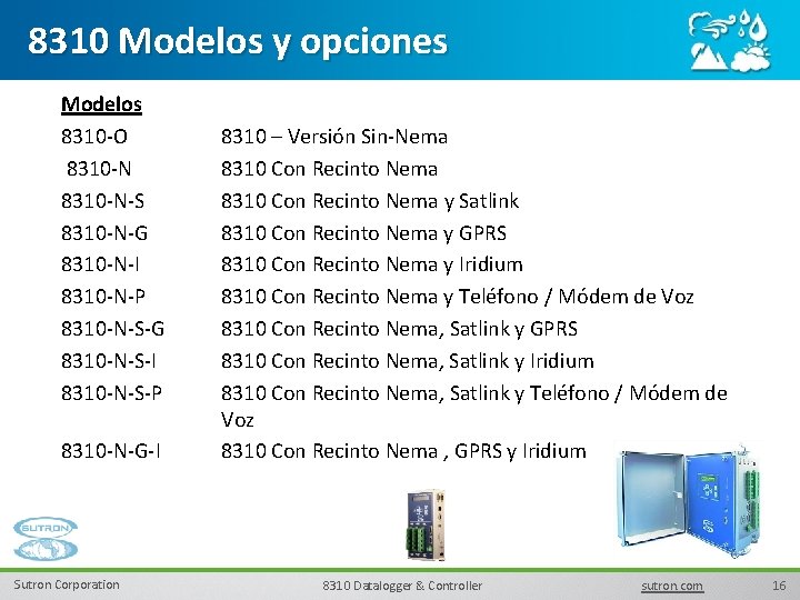 8310 Modelos y opciones Modelos 8310 -O 8310 -N-S 8310 -N-G 8310 -N-I 8310