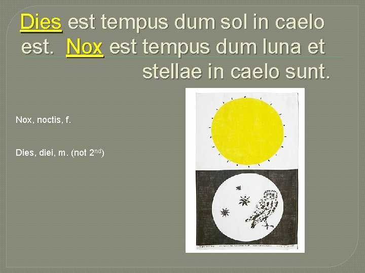 Dies est tempus dum sol in caelo est. Nox est tempus dum luna et