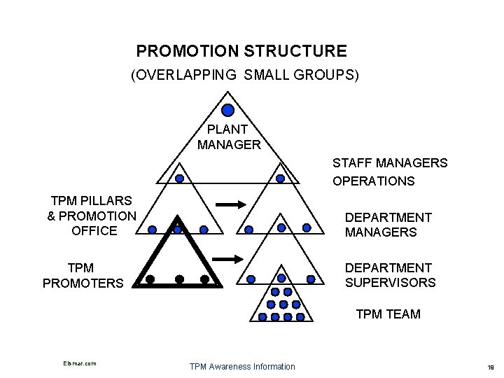 PROMOTION STRUCTURE (OVERLAPPING SMALL GROUPS) PLANT MANAGER STAFF MANAGERS OPERATIONS TPM PILLARS & PROMOTION