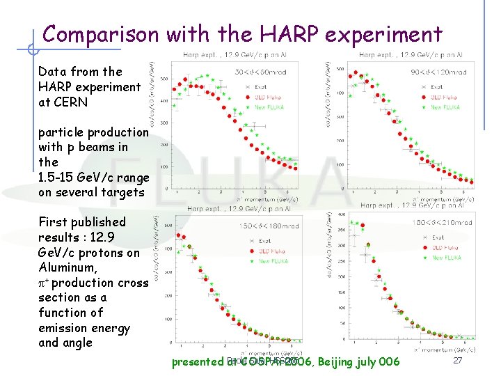 Comparison with the HARP experiment Data from the HARP experiment at CERN particle production