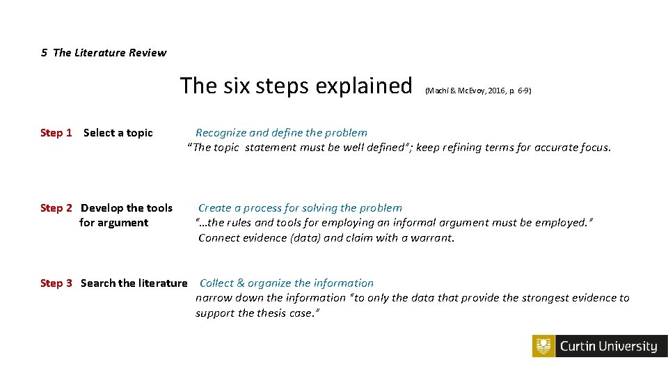 5 The Literature Review The six steps explained Step 1 Select a topic Step