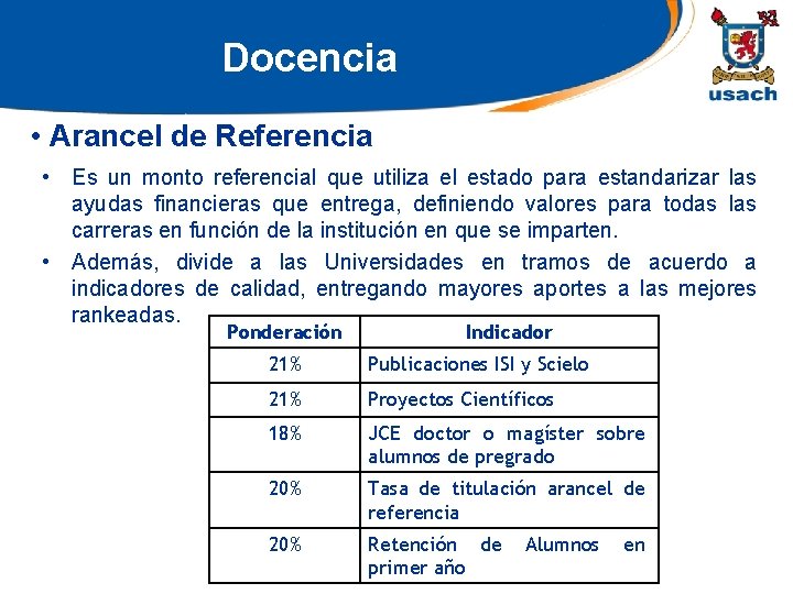 Docencia • Arancel de Referencia • Es un monto referencial que utiliza el estado