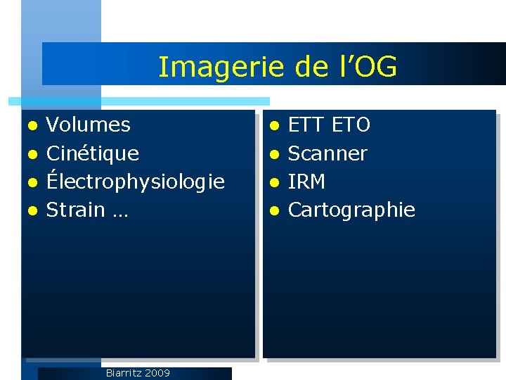 Imagerie de l’OG Volumes l Cinétique l Électrophysiologie l Strain … l Biarritz 2009
