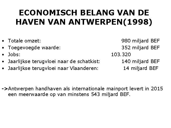 ECONOMISCH BELANG VAN DE HAVEN VAN ANTWERPEN(1998) • • • Totale omzet: Toegevoegde waarde: