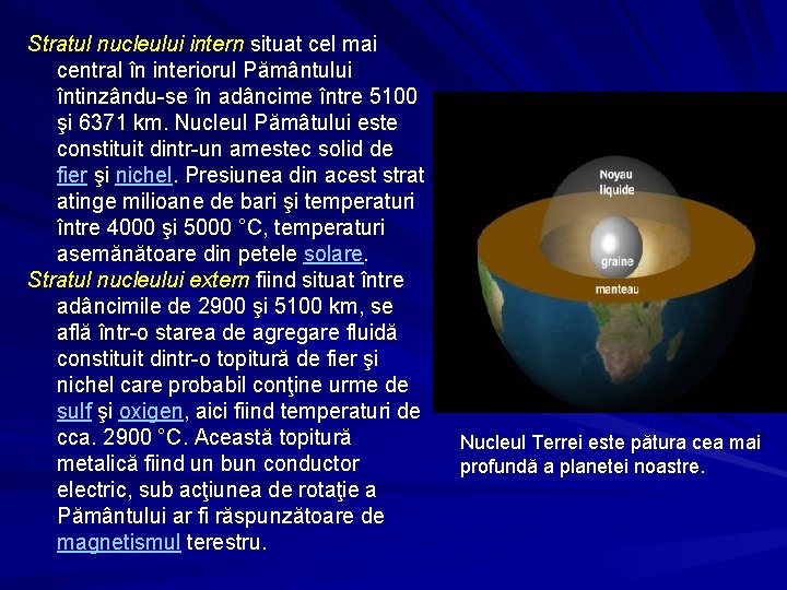 Stratul nucleului intern situat cel mai central în interiorul Pământului întinzându-se în adâncime între