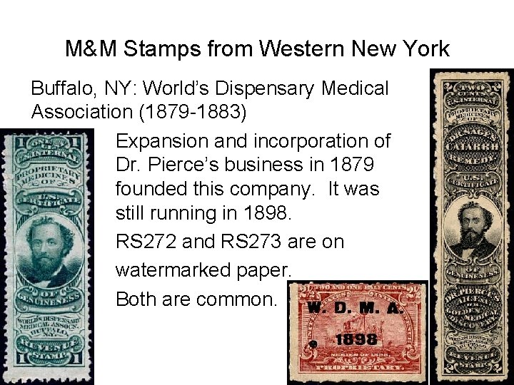 M&M Stamps from Western New York Buffalo, NY: World’s Dispensary Medical Association (1879 -1883) M&M Stamps from Western New York Buffalo, NY: World’s Dispensary Medical Association (1879 -1883)