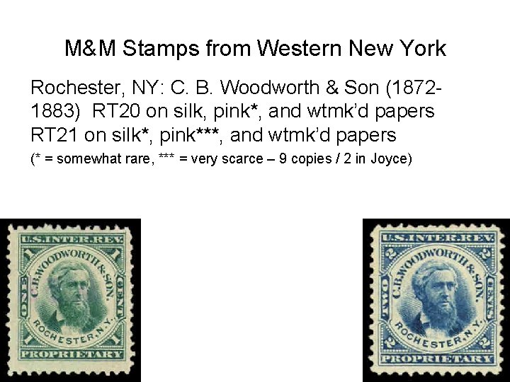M&M Stamps from Western New York Rochester, NY: C. B. Woodworth & Son (18721883) M&M Stamps from Western New York Rochester, NY: C. B. Woodworth & Son (18721883)