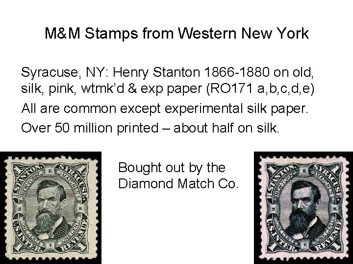 M&M Stamps from Western New York Syracuse, NY: Henry Stanton 1866 -1880 on old, M&M Stamps from Western New York Syracuse, NY: Henry Stanton 1866 -1880 on old,