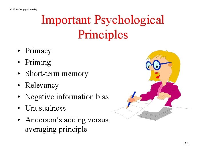 © 2010 Cengage Learning Important Psychological Principles • • Primacy Priming Short-term memory Relevancy