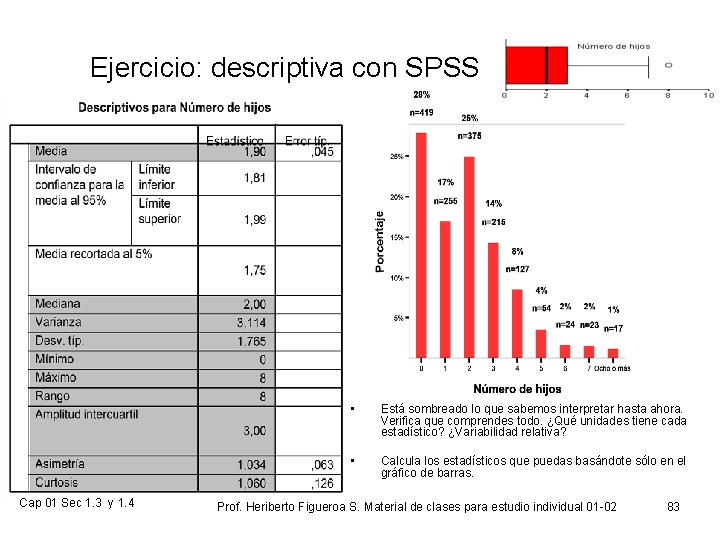 Ejercicio: descriptiva con SPSS Cap 01 Sec 1. 3 y 1. 4 • Está