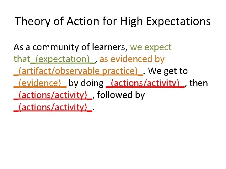 Theory of Action for High Expectations As a community of learners, we expect that_(expectation)_,