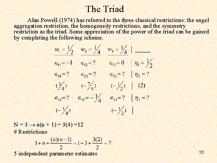 The Triad Alan Powell (1974) has referred to the three classical restrictions: the engel