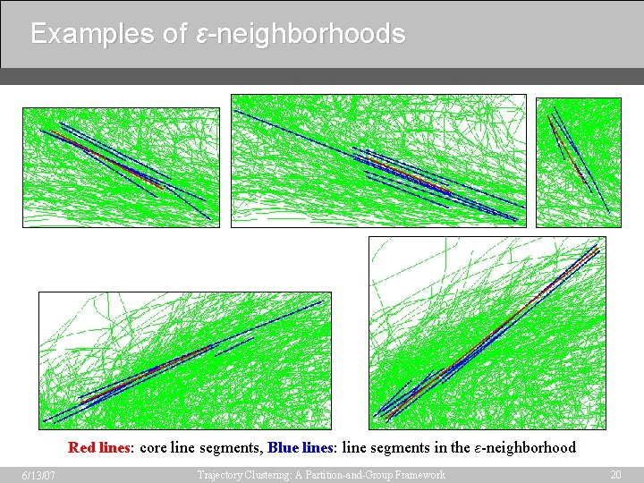 Examples of ε-neighborhoods Red lines: core line segments, Blue lines: line segments in the