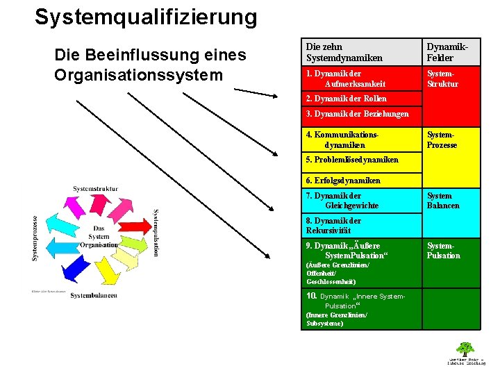 Systemqualifizierung Die Beeinflussung eines Organisationssystem Die zehn Systemdynamiken Dynamik. Felder 1. Dynamik der Aufmerksamkeit