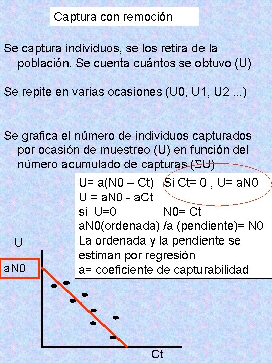 Captura con remoción Se captura individuos, se los retira de la población. Se cuenta