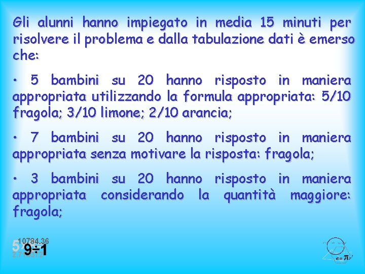 Gli alunni hanno impiegato in media 15 minuti per risolvere il problema e dalla