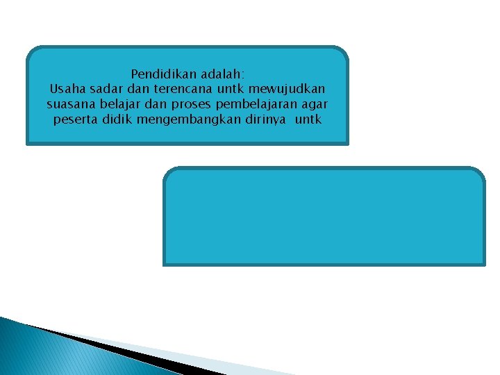 Pendidikan adalah: Usaha sadar dan terencana untk mewujudkan suasana belajar dan proses pembelajaran agar