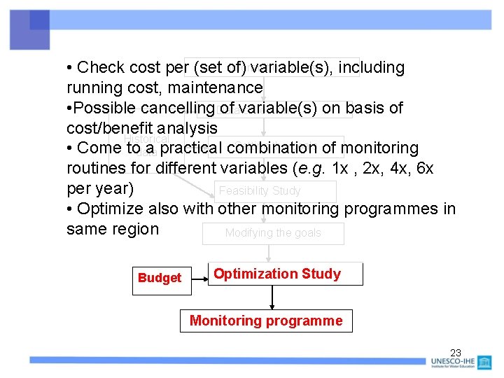 Information needs • Check cost per (set of) variable(s), including running cost, maintenance •