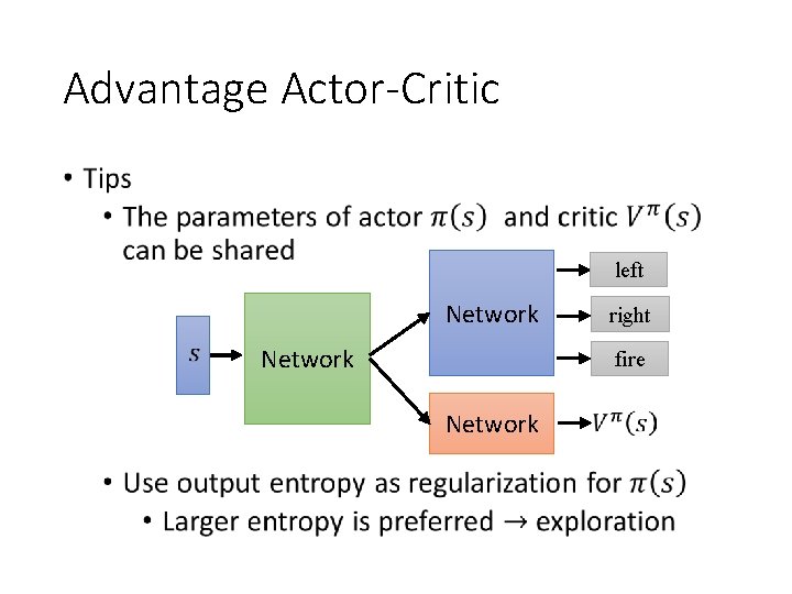 Advantage Actor-Critic • left Network right fire Network 