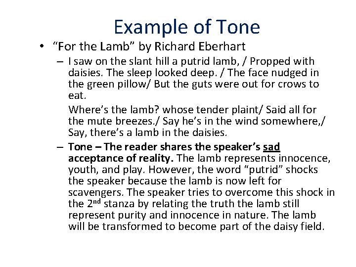 Example of Tone • “For the Lamb” by Richard Eberhart – I saw on