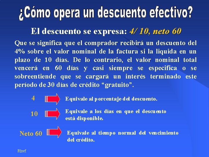 El descuento se expresa: 4/ 10, neto 60 Que se significa que el comprador El descuento se expresa: 4/ 10, neto 60 Que se significa que el comprador