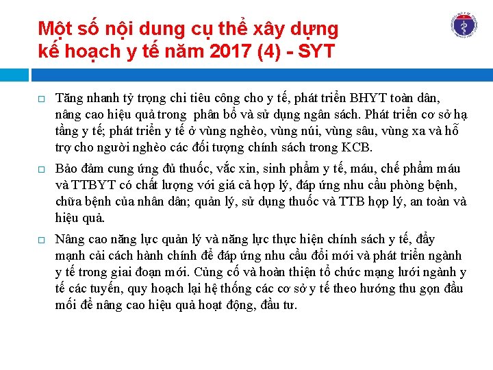 Một số nội dung cụ thể xây dựng kế hoạch y tế năm 2017