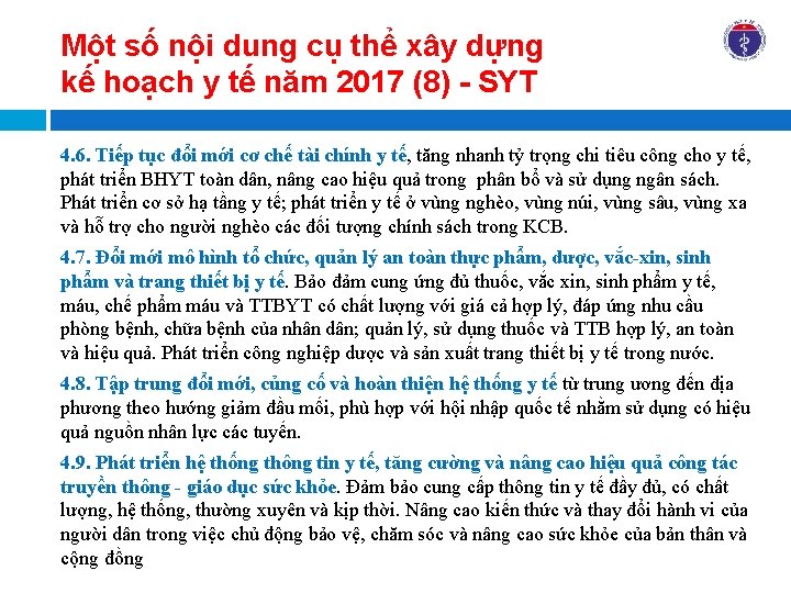 Một số nội dung cụ thể xây dựng kế hoạch y tế năm 2017