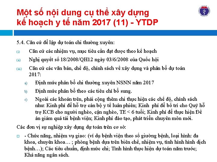 Một số nội dung cụ thể xây dựng kế hoạch y tế năm 2017