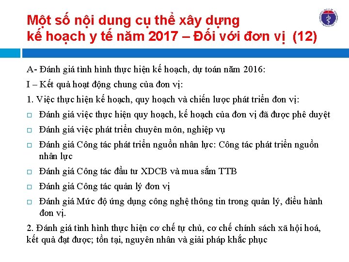 Một số nội dung cụ thể xây dựng kế hoạch y tế năm 2017