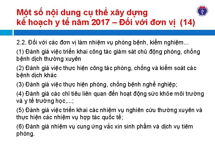 Một số nội dung cụ thể xây dựng kế hoạch y tế năm 2017