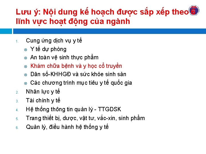 Lưu ý: Nội dung kế hoạch được sắp xếp theo 6 lĩnh vực hoạt