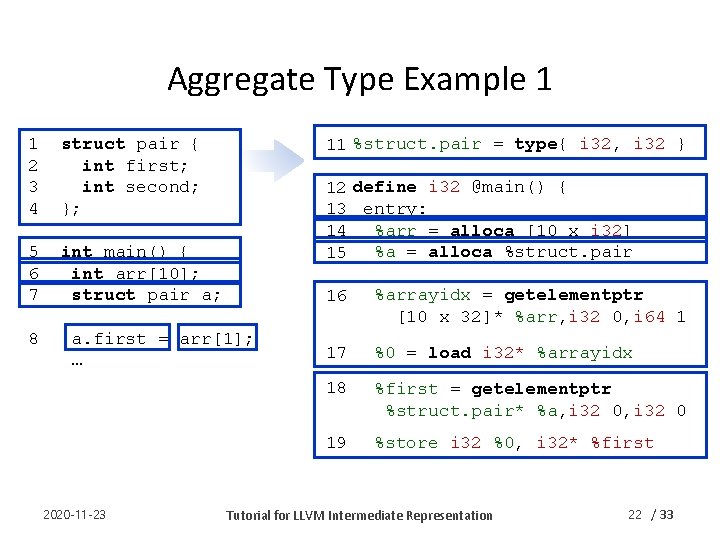 Aggregate Type Example 1 1 2 3 4 struct pair { int first; int