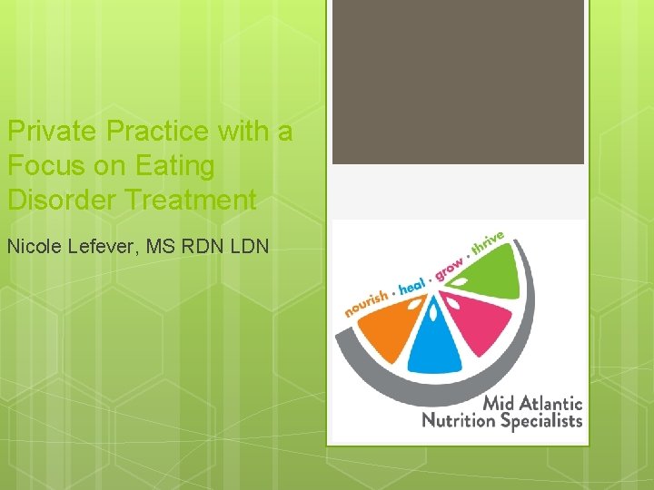 Private Practice with a Focus on Eating Disorder Treatment Nicole Lefever, MS RDN LDN