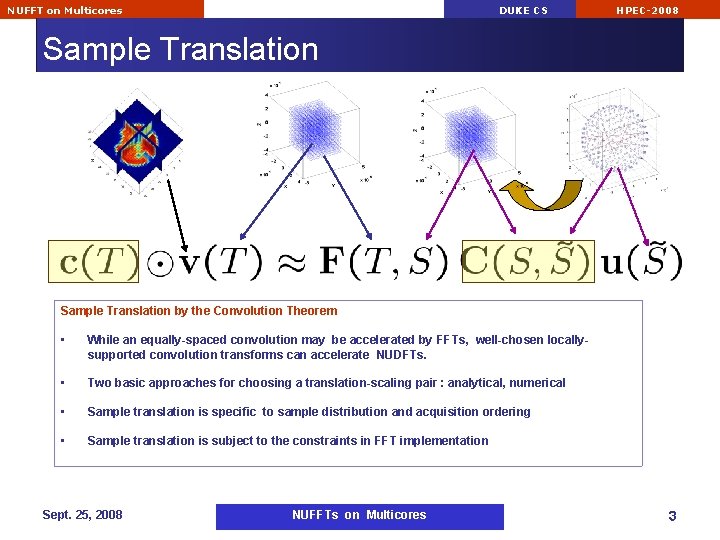 NUFFT on Multicores DUKE CS HPEC-2008 Sample Translation by the Convolution Theorem • While