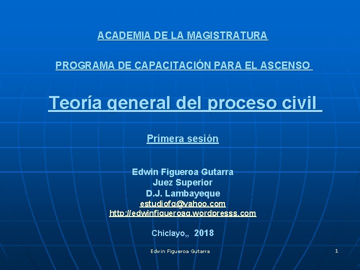 ACADEMIA DE LA MAGISTRATURA PROGRAMA DE CAPACITACIÓN PARA EL ASCENSO Teoría general del proceso